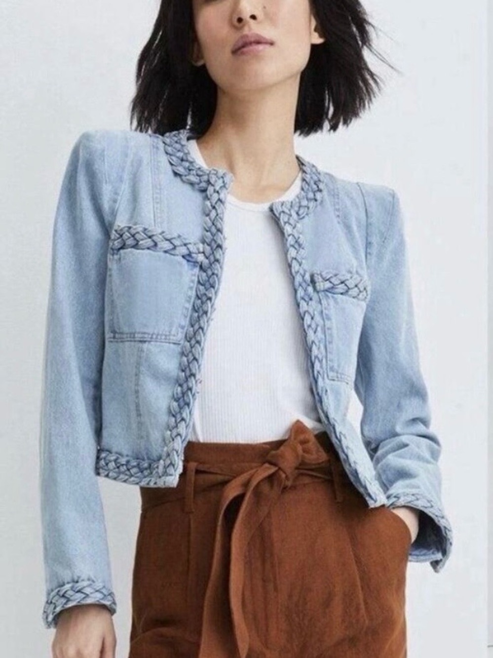 Veronica Beard Arrowe Jacket Glazier Braided Denim Jacket Size 0